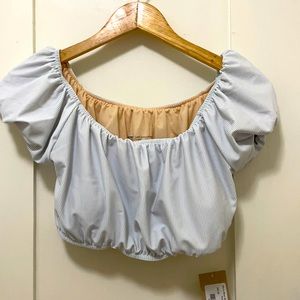 Albion Micro Blue Stripe Puff Sleeve Swim Top